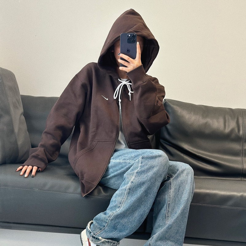 Nike Lab Solo Swoosh Maillard Style Small Hook Embroidery Zipper Loose Hooded Jacket Dr0404