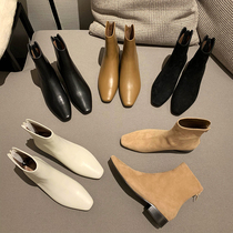 Zhu Xiaomeng Chelsea short boots female coarse heel boots 2021 autumn naked boots short tube spring and autumn single boots Net red thin boots