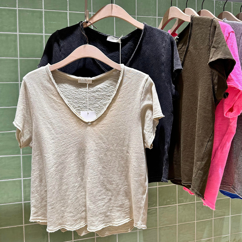 High-Quality Americavint@Ge Bamboo Cotton T-Shirt for Women, Sonoma Series V-Neck Pure Cotton Brushed Short-Sleeved Top