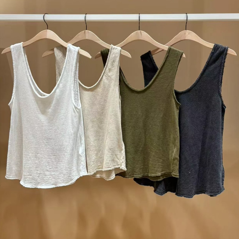 American Vintage Bamboo Cotton Sleeveless Vest for Women, Distressed Base Layer with a High-End Feel, Can Be Worn Outside