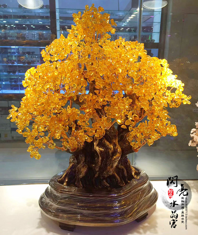 Yellow Crystal Fortune Tree for Store Opening, Money Tree for Wealth, Indoor Entrance Feng Shui Decoration for Attracting Wealth