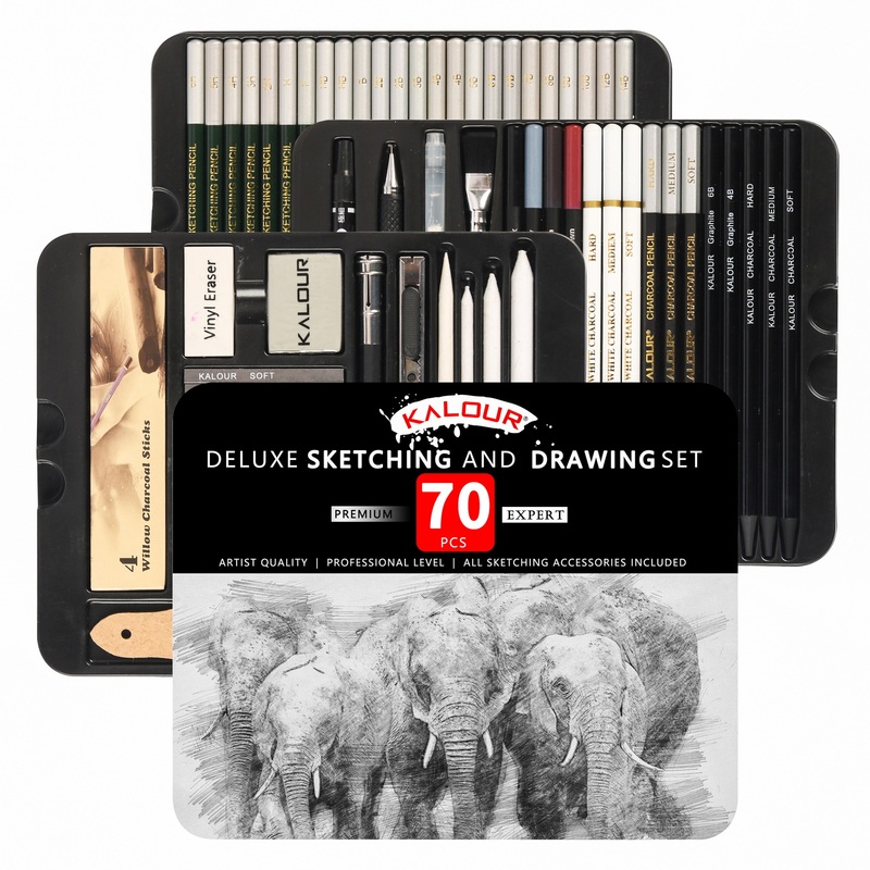 New Drawing Pencil Set Charcoal Eraser Art Brush Set 70-Piece Sketching and Painting Pen Iron Box Set New Drawing Pencil Set Charcoal Eraser Art Brush Set 70-Piece Sketching and Painting Pen Iron Box Set