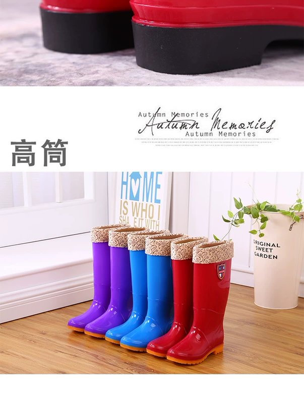 Cộng với nhung cộng với bông mưa ủng đi mưa giày không thấm nước giày cao su nữ giày cao su nữ thời trang ấm áp ống cao mùa đông trượt