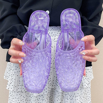 New net red hollowed-out flowers sandals women Summer moms anti-slip outer wear with heightening 100 hitch and half tug