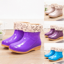 Thick soles cotton waterproof shoes and shoes female winter adult short-tube shoes bulletin soles warm washing and skid shoes