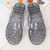 2022 new 100 lapped sandals women Summer outside wearing crystal non-slip thick bottom jelly net red beach lined with mother