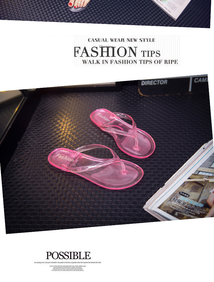 Mùa hè phẳng thời trang ngoài trời mặc nữ tinh thể trong suốt sinh viên phẳng với lật chân flip flops bãi biển bên bờ biển dép và dép