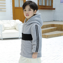 Childrens down jacket gown long sleeve autumn and winter boys thickened velvet anti-dirty shirt baby warm zipper eating clothes