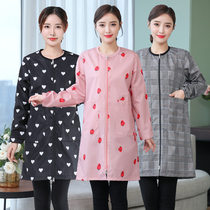 Korean version of waterproof apron women fashion kitchen cooking waist long sleeve adult down jacket cover clothes autumn and winter overalls