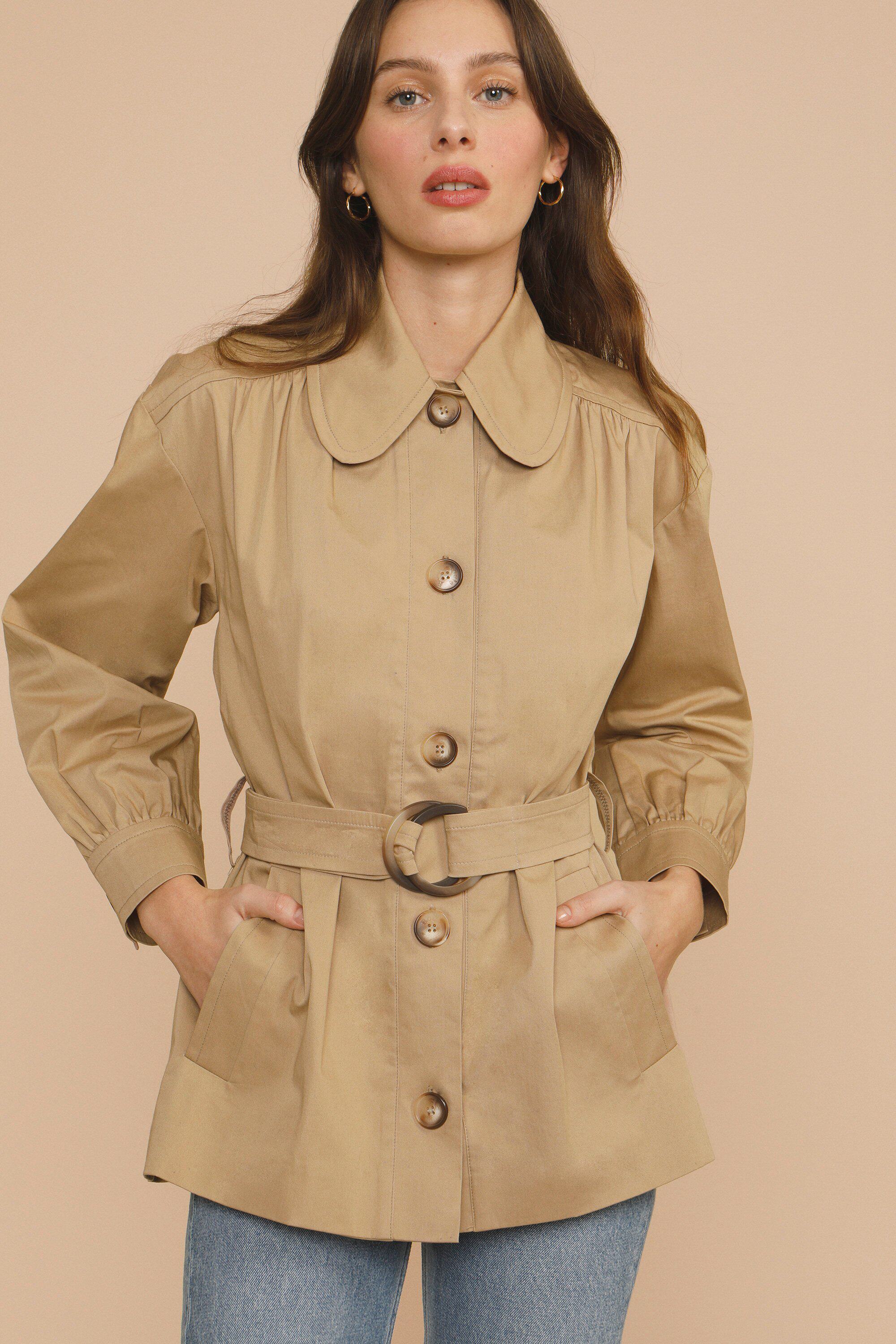 Rouje France JOHN removable belt short coat front buckle fluffy long sleeve coat