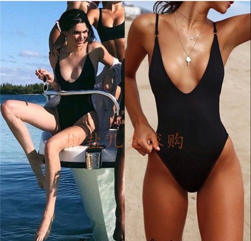 European and American stars Kendall with a sexy fiery low-breasted design with a high fork one-piece swimsuit