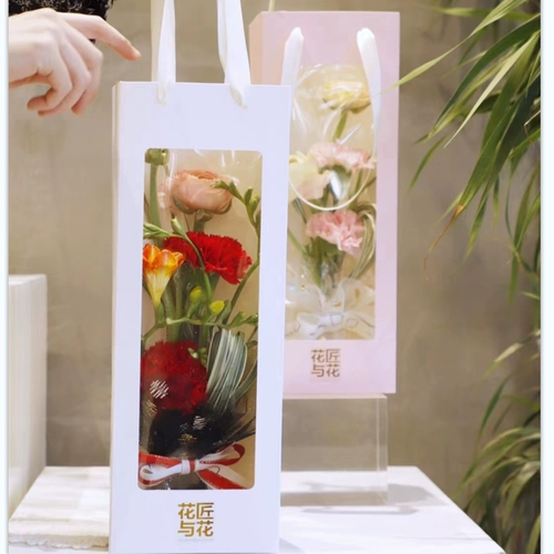 Цветочная сумка сумки сумки цветок вставка пакета прозрачная оконная сумка Qixi Одинокая розовая пачка сумки цветочный арт материал