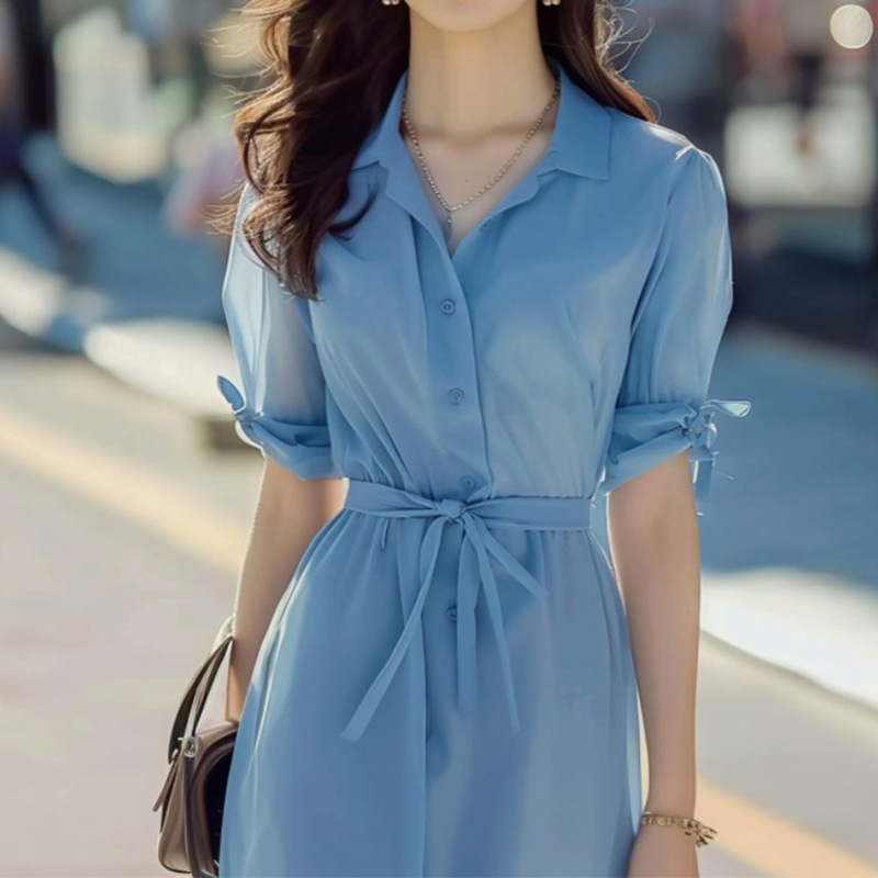French-Style Light Blue Shirt-Style Dress 2026 Summer New Model Elegant Socialite High-End Goddess Style Mini Dress