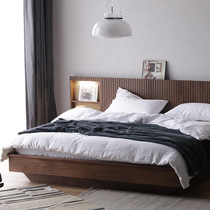 Nordic solid wood black walnut suspended bed modern simple Japanese style master bedroom tatami rattan retro bed