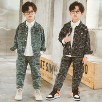 Boys denim suit autumn 2021 new childrens middle and Big Boy jacket jacket clothes boys foreign style two-piece set