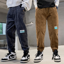 Boy Corduroy pants autumn 2021 new medium-size childrens striched trousers loose boys spring and autumn