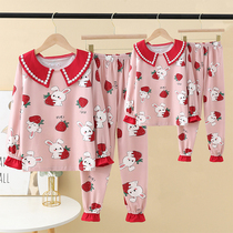 Childrens home clothing spring and autumn 2021 new girls cotton long sleeved pajamas round neck air conditioning clothing parent-child mother and daughter