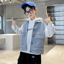Boy denim vest spring and autumn 2021 new little boy childrens coat foreign light color child thin horse clip tide