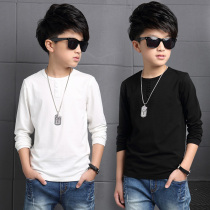 Boys spring and autumn cotton long sleeve black T-shirt middle child pure white child thin base shirt childrens coat