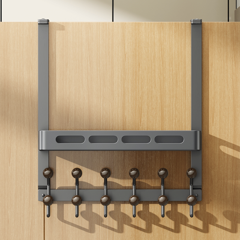 Extra-Long Adjustable Over-The-Door Hook Rack, Silent Bedroom Door Hanger, Traceless Door-Back Storage Shelf