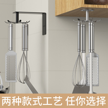 Kitchen 304 stainless steel rotating hook punch-free wall cabinet storage rack multi-functional spoon spatula storage artifact