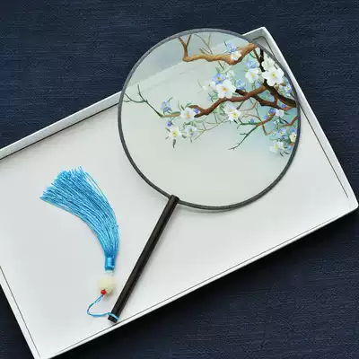 Long-handled Hanfu double-sided embroidered leather silk group fan Xiang Fei bamboo handle silk fan Mulberry silk