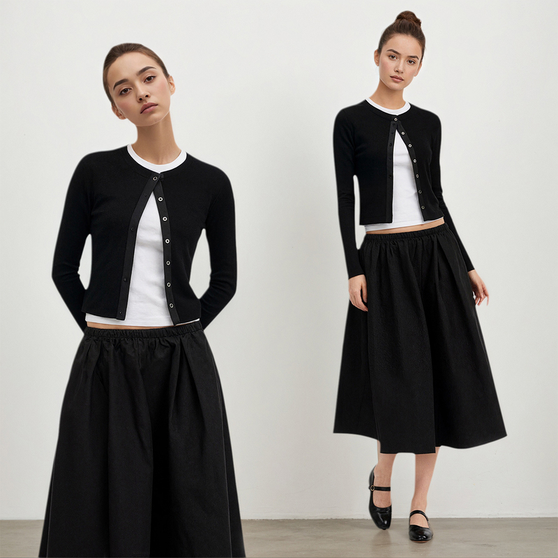 She Seek Miu Series High-Fashion Button-Up Cardigan Long-Sleeve Top Niche Design Low-Waist Half-Body Umbrella Skirt Set