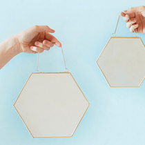 ins simple Nordic style geometric shape golden brass hexagonal mirror bathroom mirror porch mirror porch mirror