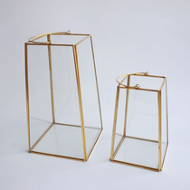  European-style metal frame trapezoidal portable greenhouse plant greenhouse Glass wind lamp candlestick Wedding eternal flower decoration
