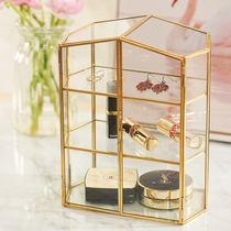Nordic ins Wind three-layer with door accessories glass storage box geometric jewelry box watch earrings skin care products display