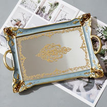  European court style pink resin mirror tray Rectangular fruit tray Tea tray Pastry tray Cake tray Cake rack
