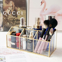 Nordic ins brass glass storage box skin care products lipstick makeup brush tube TV remote control Desktop Storage finishing