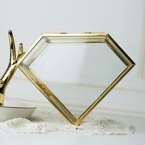 European geometric diamond shape glass storage box mini ring ring box Superman transparent jewelry box jewelry box