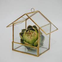 House-shaped copper-colored glass greenhouse Geometric Succulents Glass flower Home furnishings Sample room decorations