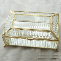 European-style brass glass storage box Gold wave pattern jewelry box Earrings jewelry box Dresser Jewelry box