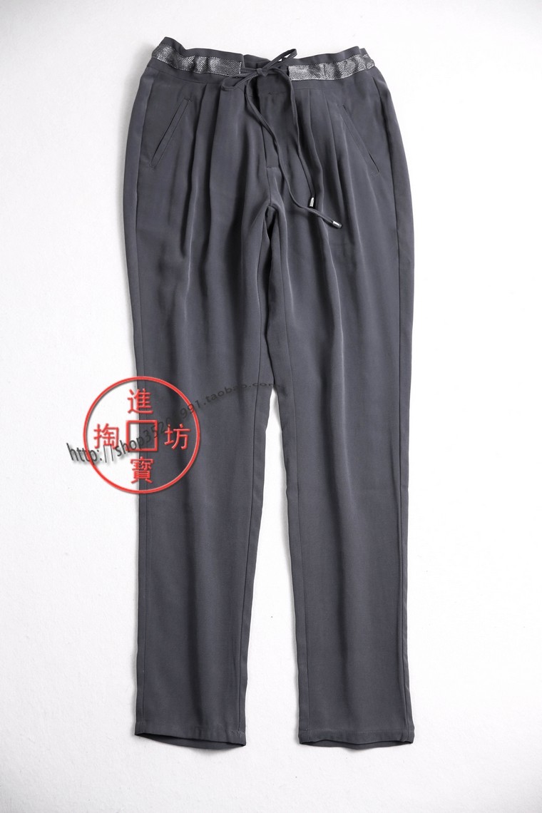 018 018 sides 0703 Ligned high waist draw rope lacing to decorate small straight cylinder casual pants