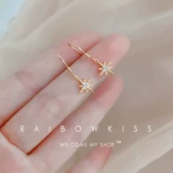 Свежие маленькие гипоаллергенные серьги, 14 карат, инкрустировано бриллиантами, серебро 925 пробы