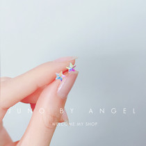 Original Austrian Crystal shiny Aurora candy small star five-pointed star S925 sterling silver earrings accessories womens Korean