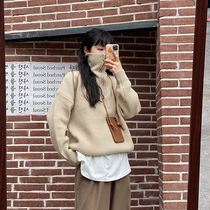 Flower field window zipper semi-turtleneck sweater womens winter loose wear Joker new Korean loose lazy style knitting