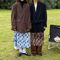 Flower field window short suit jacket female tide Joker new Hepburn wind loose medium and long drape suit top