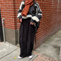 Flower field window corduroy overalls women autumn and winter high waist straight wide legs loose casual pants ins tide