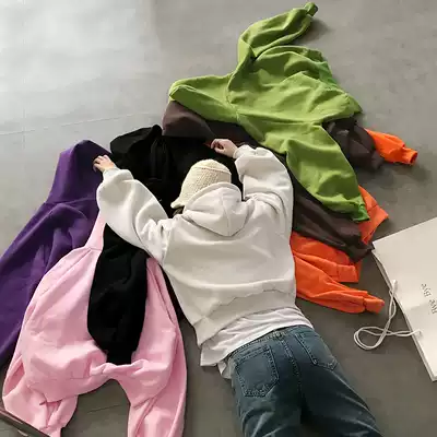 Flower field window F336 hooded Korean version of solid color wild match plus velvet Academy style thickened coat jacket Hong Kong wind sweater women