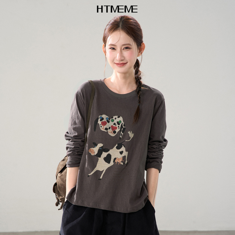 Floral Window Display Htmeme Wave Cow Print~Loose Casual Youthful Cow Print Long Sleeve T-Shirt for Women in Autumn Floral Window Display Htmeme Wave Cow Print~Loose Casual Youthful Cow Print Long Sleeve T-Shirt for Women in Autumn