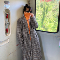 Flower field window suit jacket womens autumn and winter 2021 New Korean version of British style loose long plaid coat