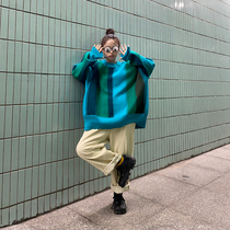 Flower field window retro color striped sweater female loose Korean version round neck pullover knitted coat Spring and Autumn Tide