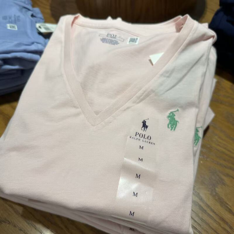Polo Ralph Lauren/Ralph Lauren Women's Polo Shirt with V-Neck and Short Sleeves, Cotton T-Shirt, Same Style as Zhao Lusi