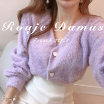 France Rouje Damas Fall V Collar Love Button Design Loose Imitation Mink Sweatshirt Shorts Small Jacket Woman