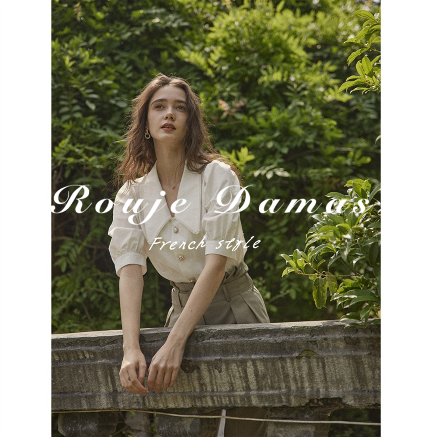 French Rouje Damas summer new retro puff sleeve design sense of niche temperament lapel short-sleeved shirt