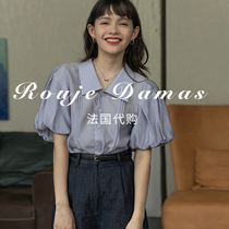 France Rouje Damas Design Sensation Small Crowdlaw Retro Short Sleeve Blouse Frock Lantern Sleeves Purple Shirt