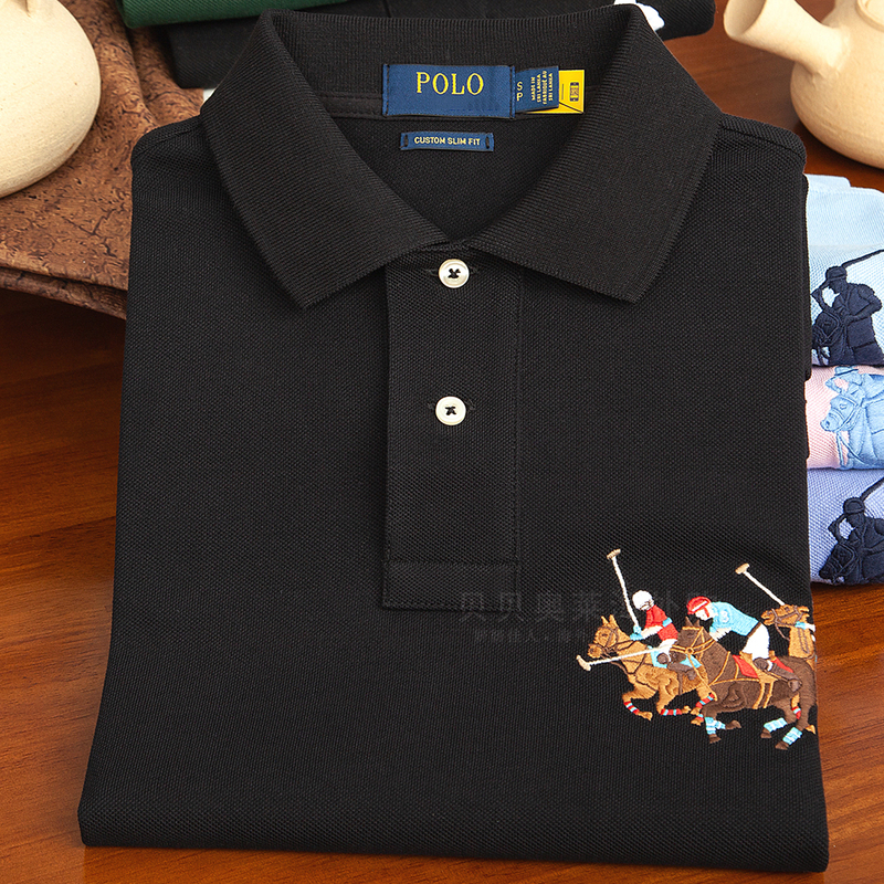 American Style Ralph Lauren Short-Sleeve Polo Shirt for Men, Loose Fit, Summer, All-Cotton, Embroidered, Collared, Solid Color, Casual T-Shirt